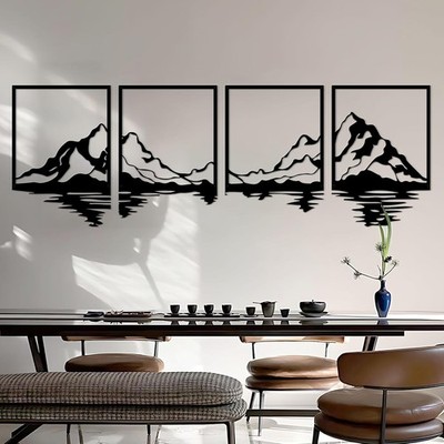 4 PCS Metal Mountain Wall Art Large Mountains Wall Decor Mountain Forest Deco...