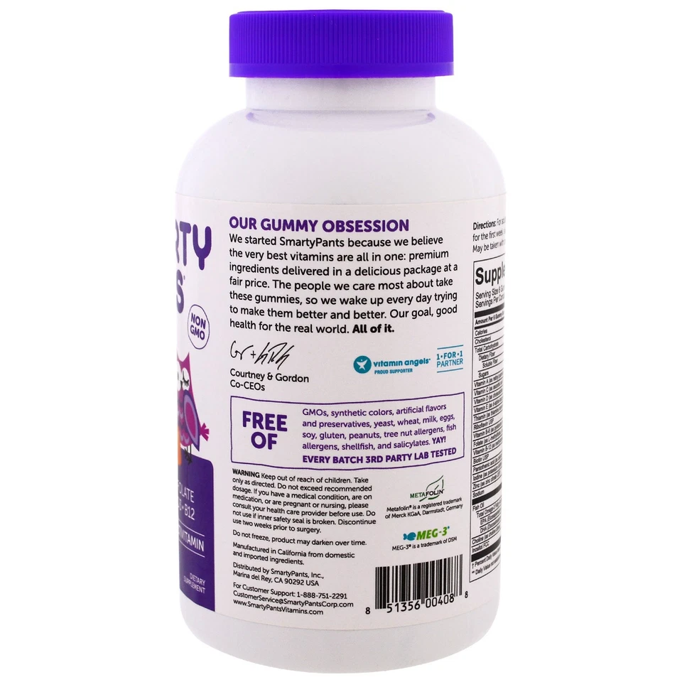 SmartyPants Adulto Completo e Fibra 180 Gomas Sem Ovo, Sem Glúten, - Imagem 3 de 3