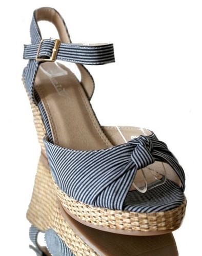 Sandalen Sandaletten Wedge Keilabsatz Riemen Plateau Schwarz 39 Marine NEU - Bild 2 von 4