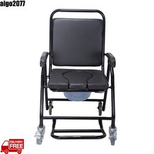 Mobile Wheeled Commode Chair Wheelchair With Footrests Glideabout Toilet NEW