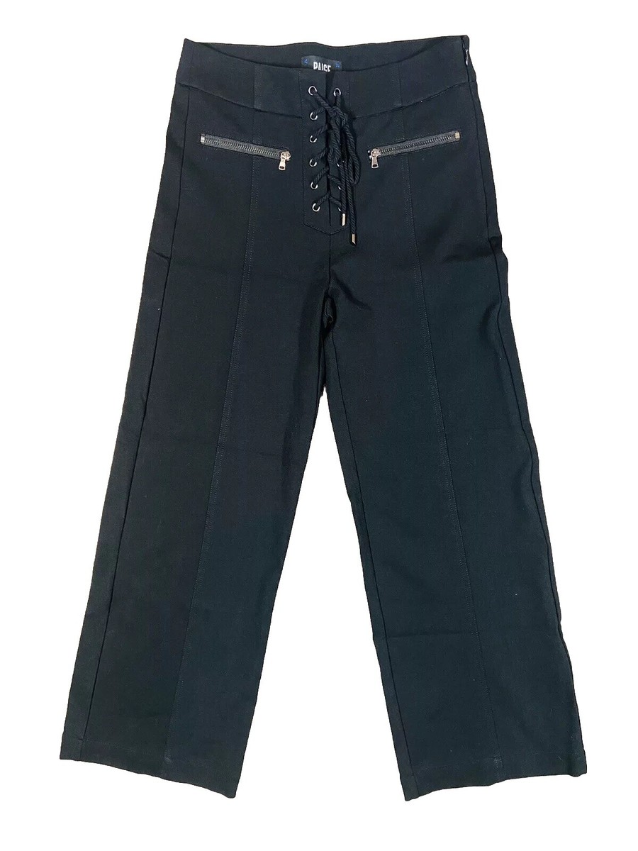 PAIGE Nellie Lace-Up Black Culotte Crop High Rise Waist Pants Sz