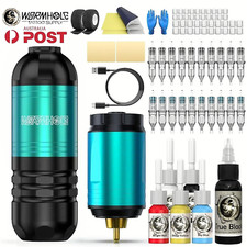 WORMHOLE Tattoo Machine Kit Pen Wireless Battery Rotary Motor Color Ink Needle
