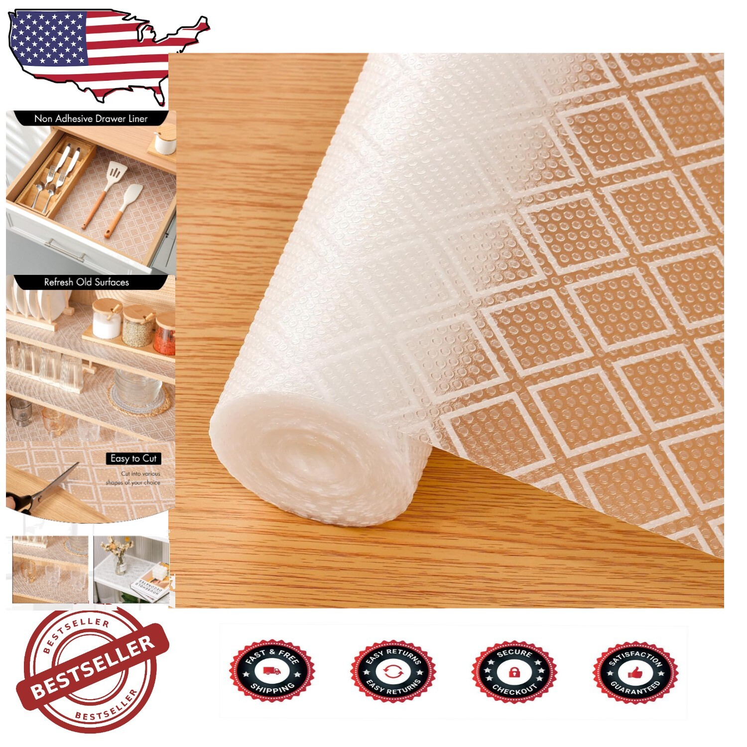 Checkered EVA Shelf Liners - Waterproof and Washable for Kitchen Organization
