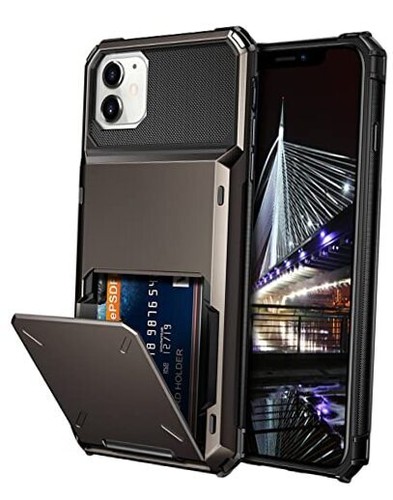 Case for iPhone 11 Case Wallet 4-Card Holder ID Slot Flip Door Gun Metal