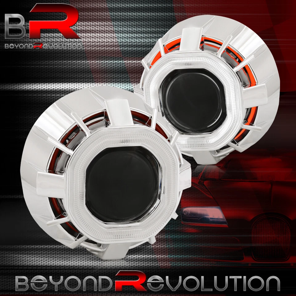 Luces de Cabeza Retrofit Proyector Cubierta Bi-Xenón CCFL Doble Halo Anillos 2.5" H1 HID Foto 3 de 4