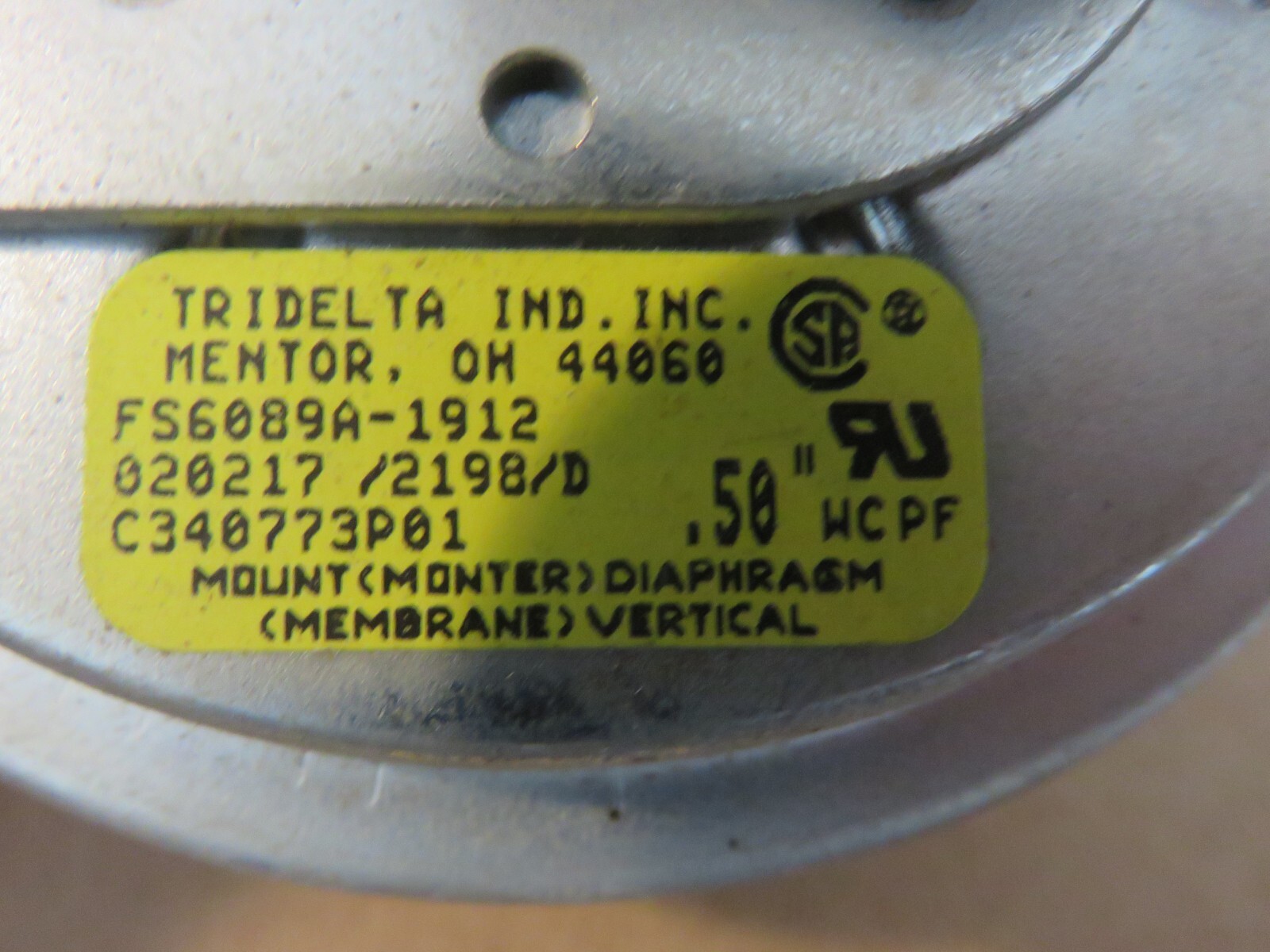 Trane Furnace Pressure Switch Part C340773P01 Tridelta FS60891912