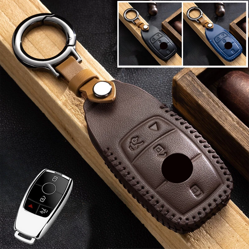 For Mercedes Benz A S C E G M GLC GLA CLA Genuine Leather Car Key Fob Case Cover Foto 3 de 4