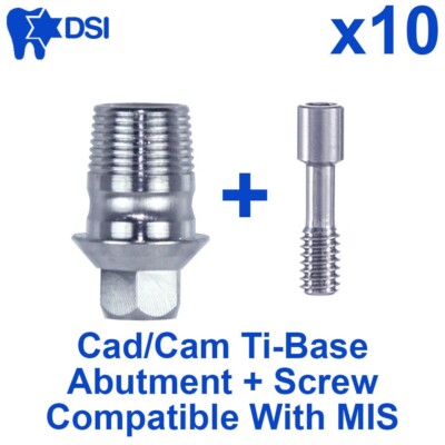 10 Dental Fixture CAD/CAM Connection Ti-Base Adapter Head Int Hex MIS ...