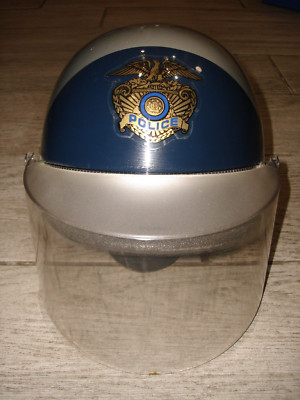 Pre-Owned Gray/Blue Police Riot Helmet 1970's w/Shield 