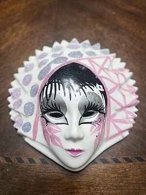 Vintage Hand Painted Ceramic Mardi Gras Mask Made In Italy It Is Hangable