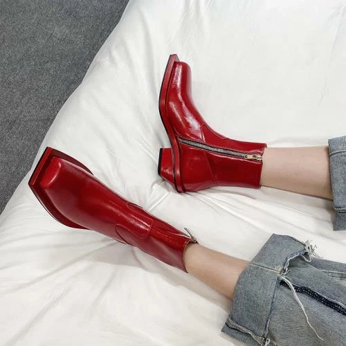 Ladies Chelsea Short Boots Square Toe Shoes Chunky with Western Winter Warm Cosy