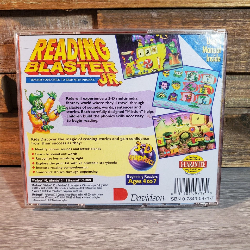 Antigo Reading Blaster Jr CD-ROM Phonics 1996 Davidson Idade 4-7 Homeschool Win Mac - Imagem 4 de 4