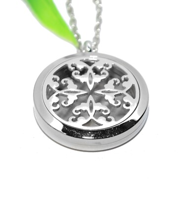 MEDAILLON ++ Edelstahl Duft Aroma Diffuser Therapie Pad ORNAMENT Kette Anhänger 