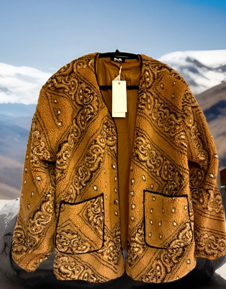 MISS ME Women's NWT Fleece Tan&Black Paisley Country Western Soft Jacket Sz Lg - Image 2 of 4