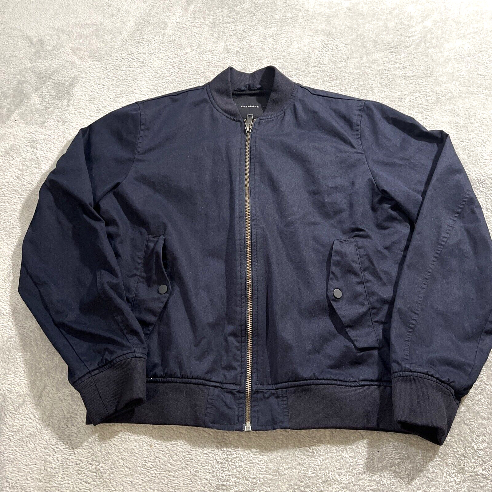 Everlane Jacket Men’s Small The Bomber Uniform Full Zip Snap Pockets Blue $148