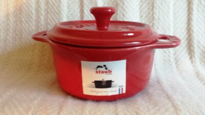 Staub France Red Round Ceramic Mini Cocotte with Lid - New
