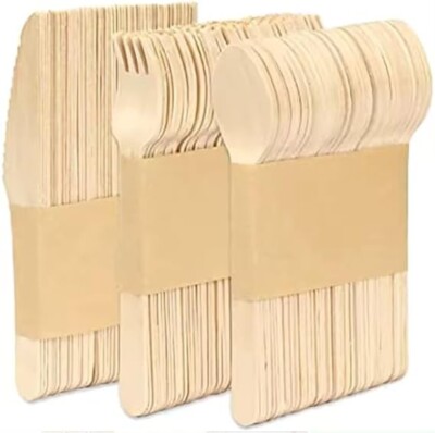Generisches Holz Einweg Besteck Set 300 Teile 100 Gabeln 100 Löffel & 100 Messer