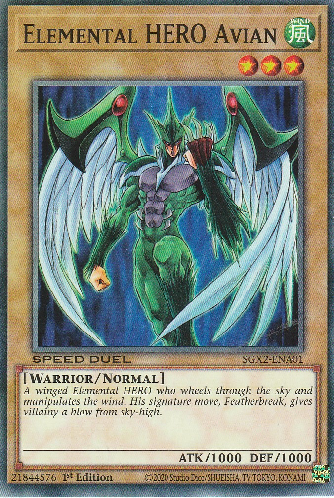 elemental yugioh cards SGX2-ENA01 Elemental HERO Avian :: Common 1st Edition Mint YuGiOh Card