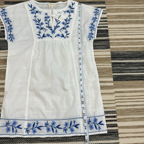 Crewcuts Girl's Coverup Dress Floral Embroidered White Blue Medium Size 8-9 - Picture 10 of 10