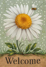 Welcome Daisy Polka Dot  Bee Heavy Weight Burlap Garden Flag 12" x 18"