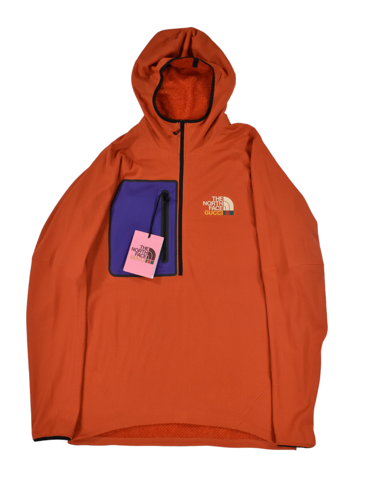 Authentic Men's The North Face X Gucci Orange Fleece Pullover Hoodie Jacket New