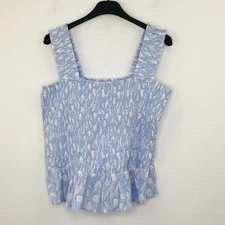 Lauren Conrad Women's XL Tank Blue Tulip Floral Smocked Ruffle Peplum Crop J20