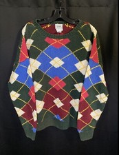 Vintage 90s Izod Knitted By Hand Pullover Sweater Argyle Preppy Golf School XL