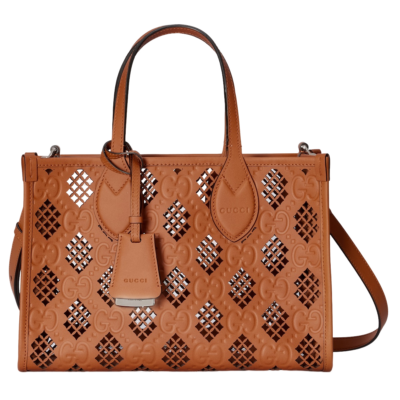 GUCCI Ophidia Small Light Brown Diamond Cut-Out Motif Leather Tote