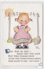 Mabel Lucie Attwell - Sun is Out Naught to Dry but PEGS -  printed postcard