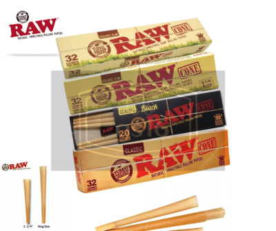 RAW Classic | Black| Organic King Size Cones Mega Pack 32 Cone PreRolled Rolling