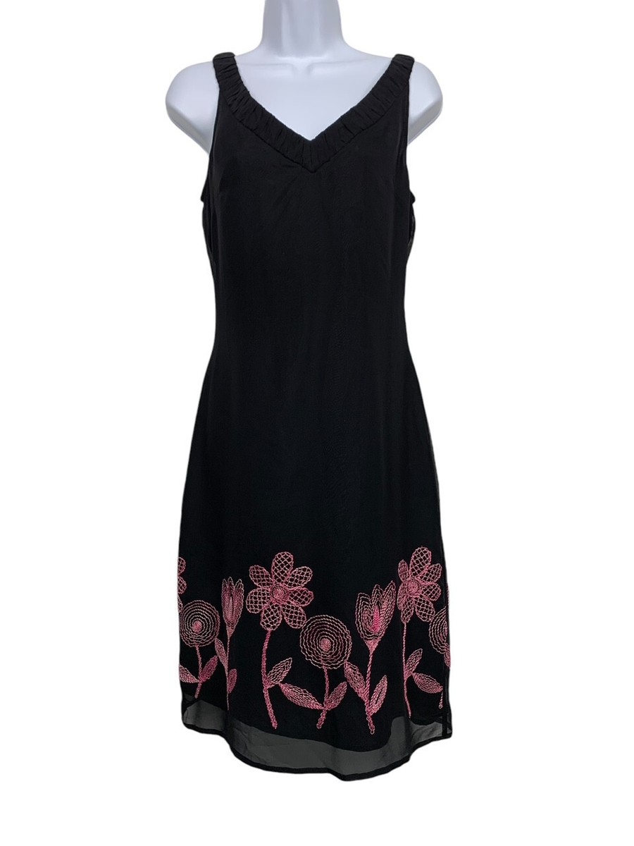 Tocca Womens size 6 Black Silk Sheath Dress w Pink Floral 