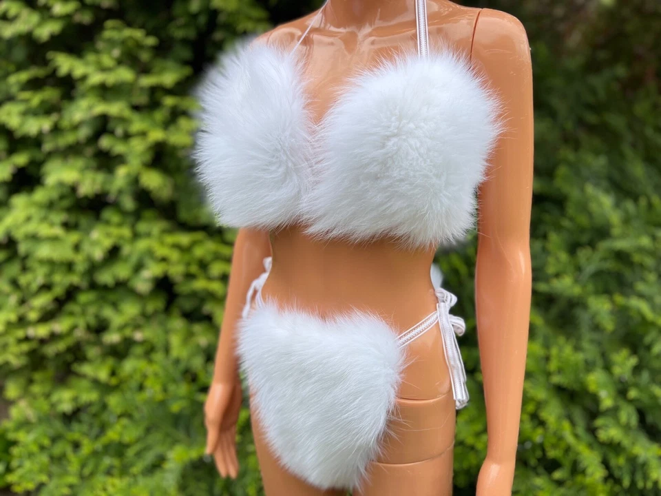 Белый Arctic Fox меха бикини комплект - реальный мех, атласная подкладка, ручной работы белье - Изображение 2 из 4
