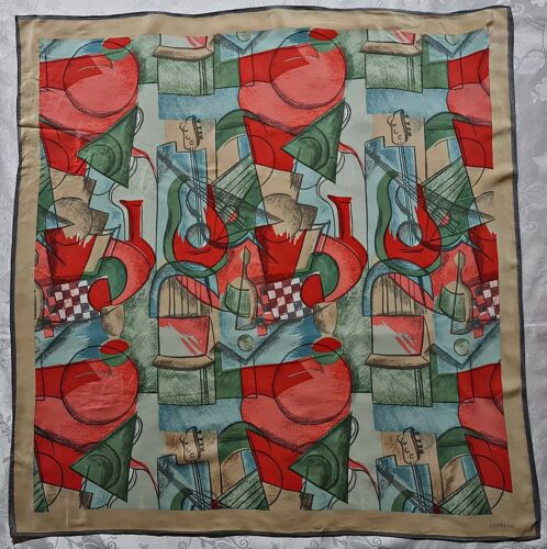 SCARF CODELLO VINTAGE AUTHENTIC ABSTRACT ART CUBISM BLUE RED SILK 30" SQUARE