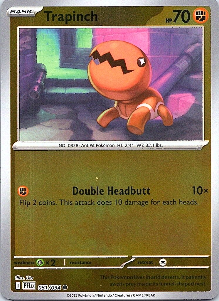 Trapinch Common Fighting Reverse Holo ME02: Phantasmal Flames 051/094 NM