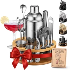 Bartender Kit – 15 Piece Cocktail Shaker Set with Bamboo Stand | Complete Coc...