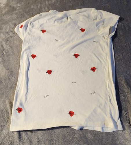Polo Ralph Lauren Shirt Girls Large White Red Heart 12-14 - Picture 2 of 8