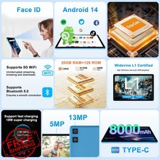 DMOAO 11 Inch Tablet Android 14, 128GB 20GB Storage Blue