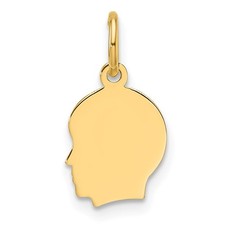 14k Yellow Gold Plain Small Facing Left Engravable Boy Head Charm Pendant