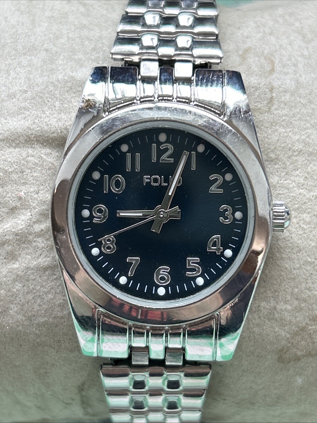 Folio Navy Blue Dial Silver Tone Women’s Quartz Watch