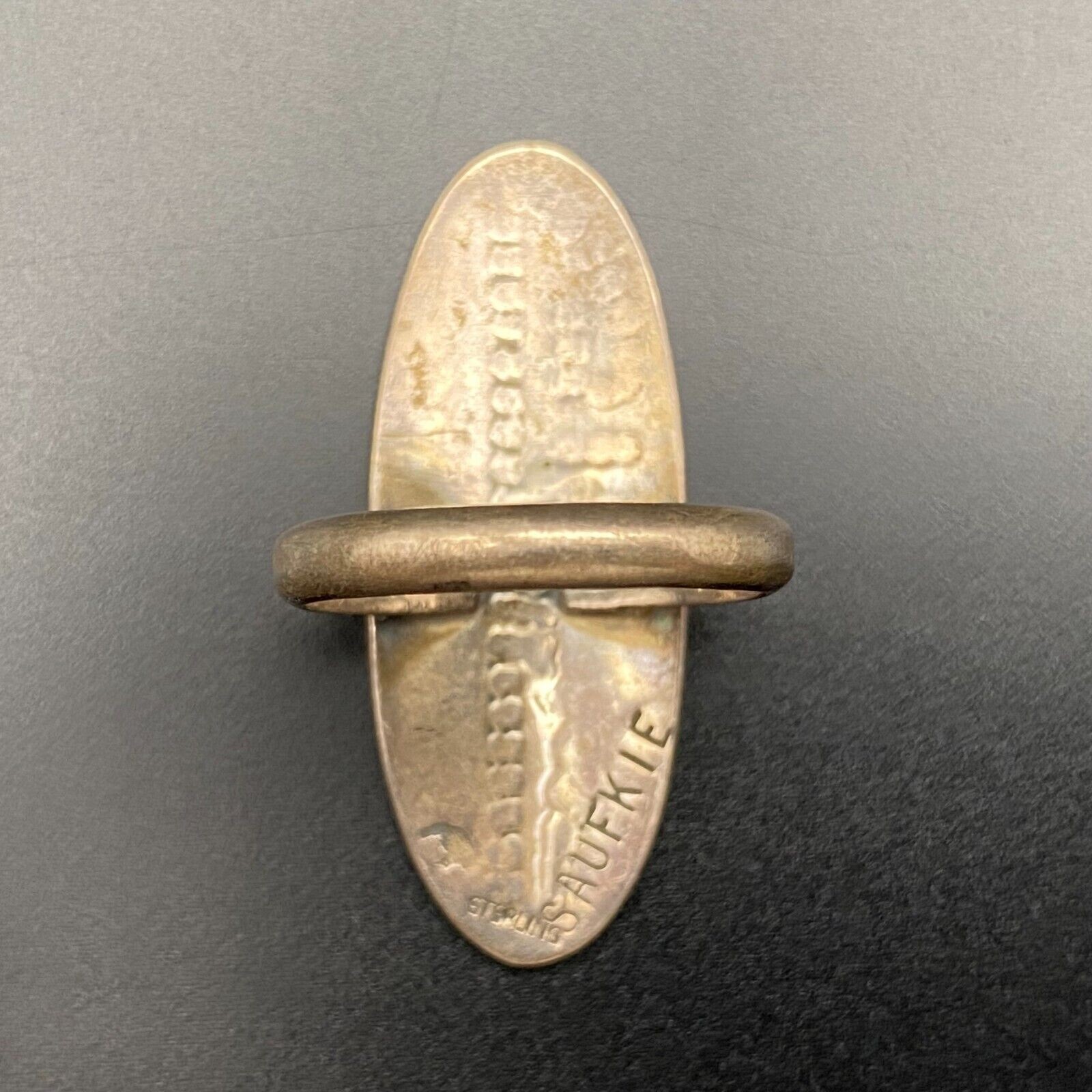 Vintage Hopi Lawrence Saufkie Prayer Feather Rain Sterling Silver Ring Size 8.25