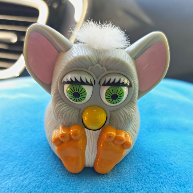 Furby 1998 Gray Mini Figure Toy with Green Eyes, Orange Feet