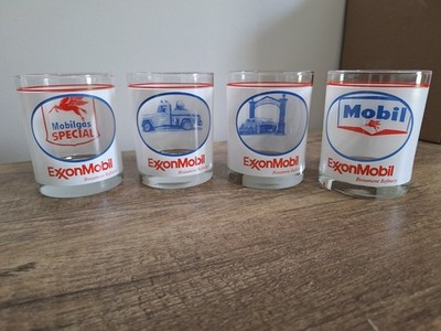 Vintage - Exxon - Mobil Oil Glasses Set Of 4 - Beaumont Refinery - Excellent 