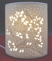 Porzellan-Lampe Ellipse Zweigmotiv Weiß Ca.20 X 16,5 X 10,5 Cm (H/B/T)