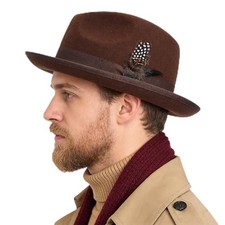 Wool Felt Wide Brim Fedora Hats for Women Men Medium B5070-lm-brown
