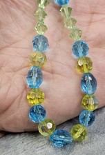 Vintage Faceted Glass Bead NecklaceIce Blue Celery And Yellow AB 16 Inches