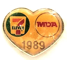 1989 7-Eleven MDA Heart Pin Charity Fundraising Muscular Dystrophy Vintage