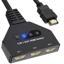 HDMI Switch 3 in1 Out Selector, 4K 30Hz, 3 Port HDMI Switcher Box for 3 Devic...