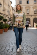 Hermes Multicolor Graphic Turtleneck Sweater Vintage Preloved Silk Wool 42