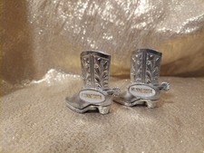 Vintage Salt Pepper Shaker Metal Western Cowboy Boots Minnesota Japan MCM