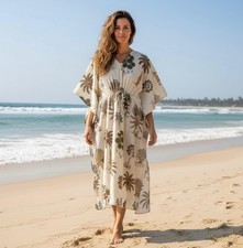 Indian Vintage 100% Cotton Long Beach Maxi Kaftan Dress One Size Caftan Kimono